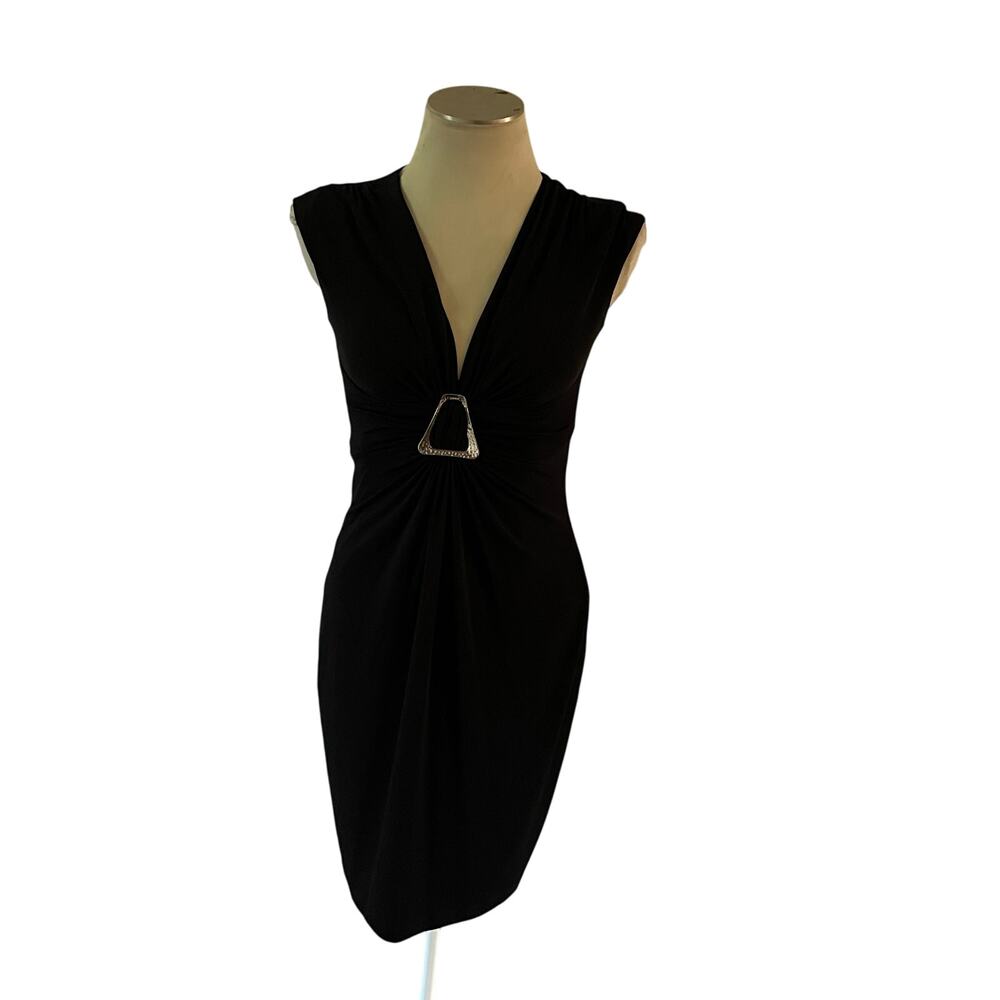 Vtg Y2K 2000s Cache Black Slinky Dress Sz 8 Eveningwear Dressy Metallic